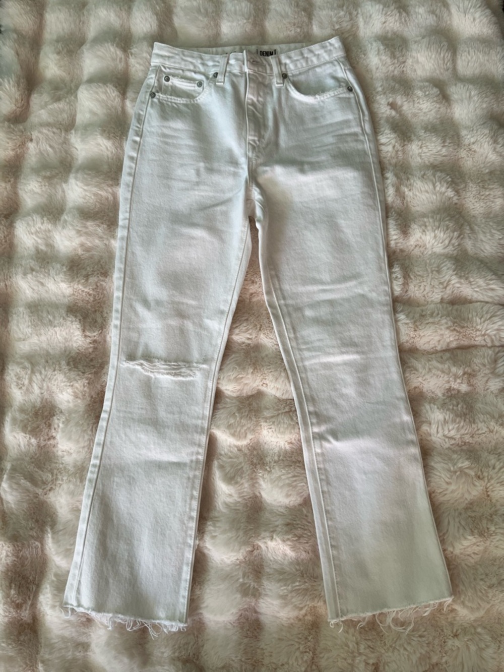 Lovers + Friends White Flare Jeans with Raw Hem